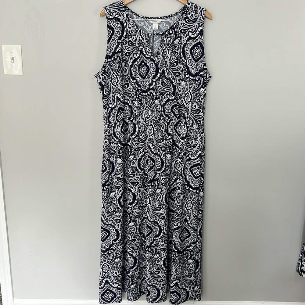 CJ Banks Blue and White Sleeveless Maxi Dress with elastic waist